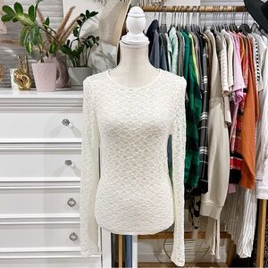 Chaser | Cream Ivory Lace Long Sleeve Shirt size Large